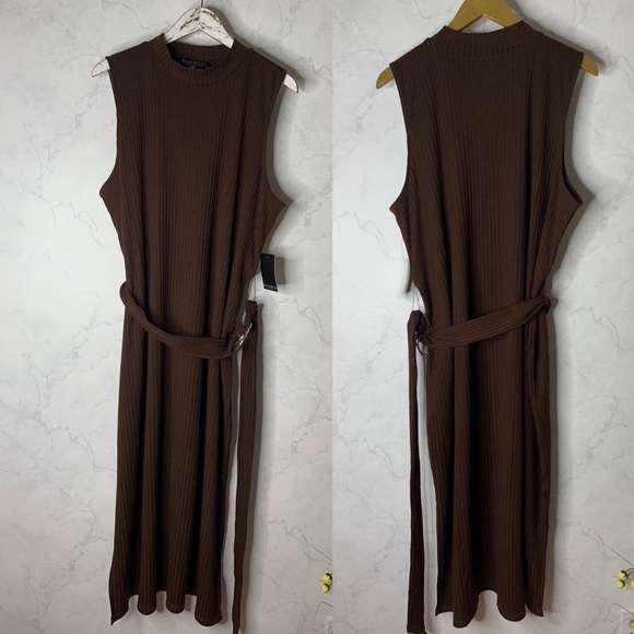 Eloquii D-Ring Belted Ribbed Midi Dress 22W - Picture 2 of 6